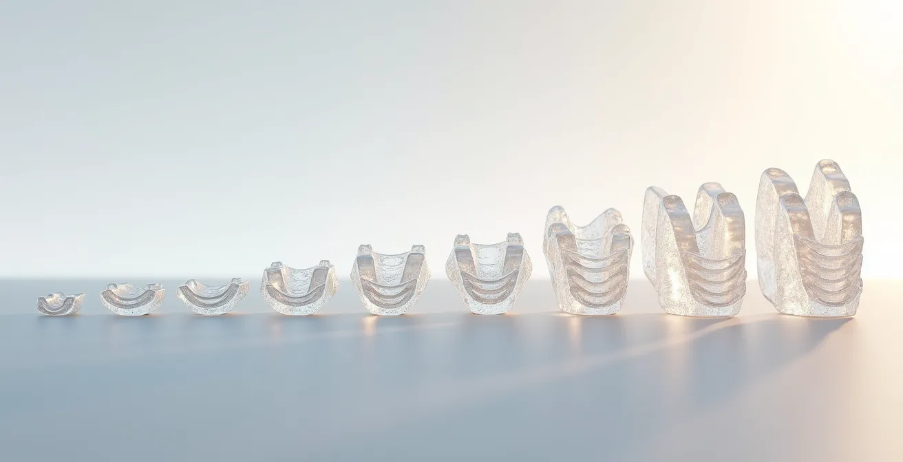 Représentation visuelle du spectre de complexité des malocclusions corrigibles par Invisalign, montrant différents niveaux de correction dentaire